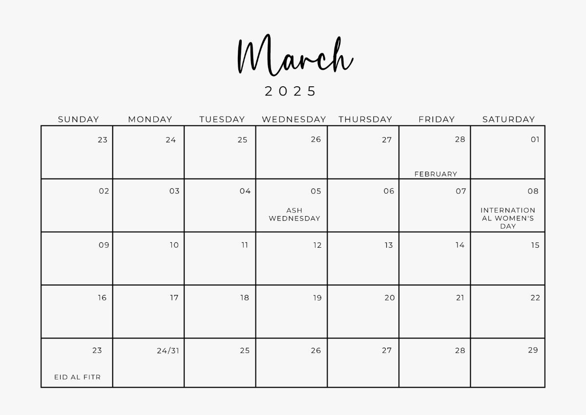 March 2025 Content Calendar Template
