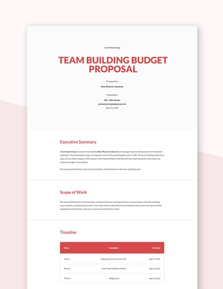 proposal team building budget template pro word plus