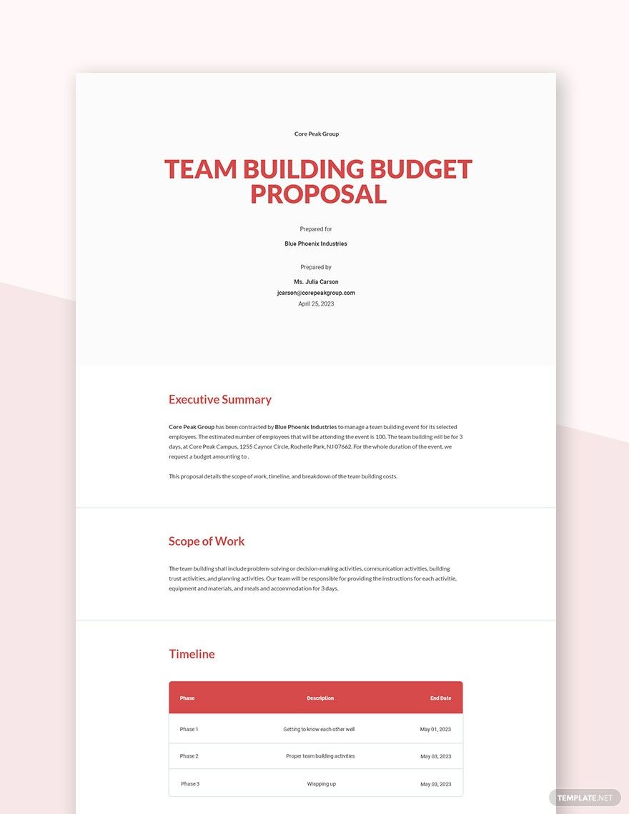 Team Building Budget Proposal Template