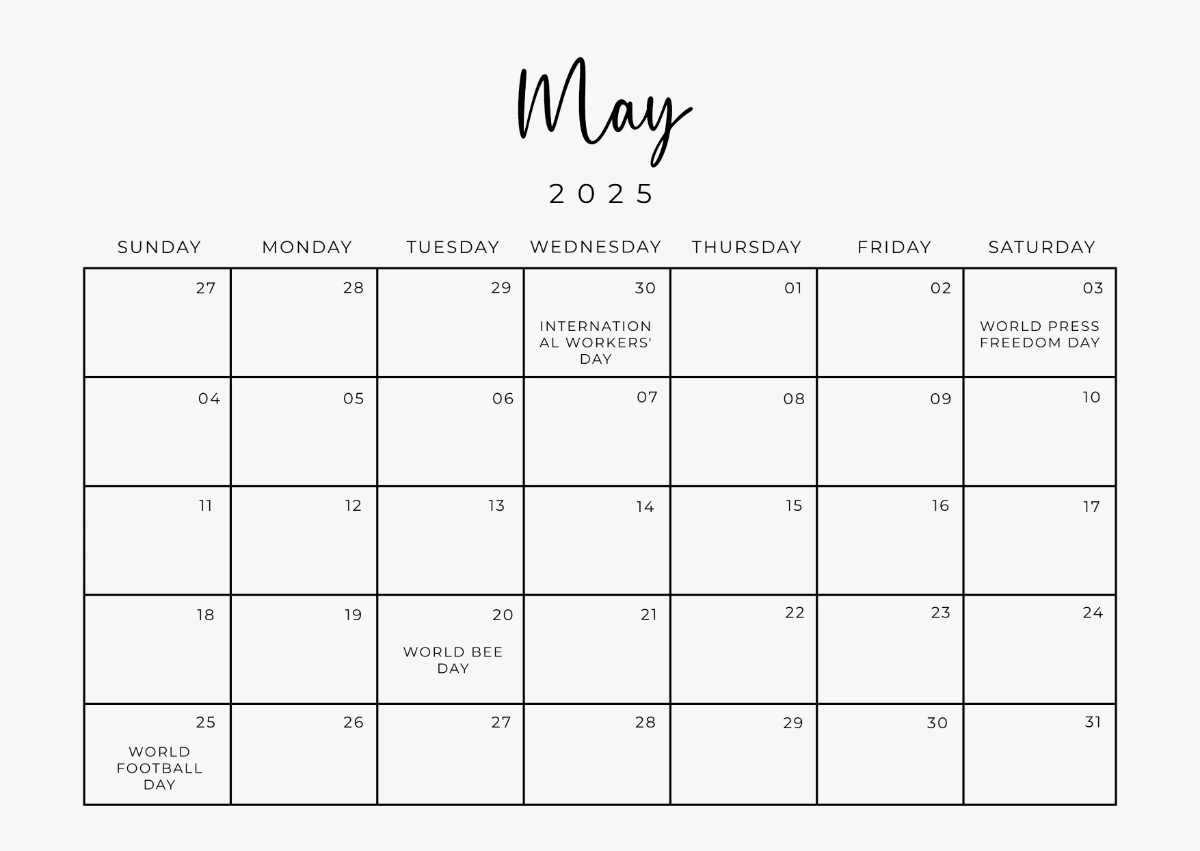 Free May 2025 Calendar with Image Template to Edit Online