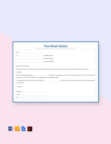 Two Weeks Notice Template Free PDF  Google Docs Word  Template net