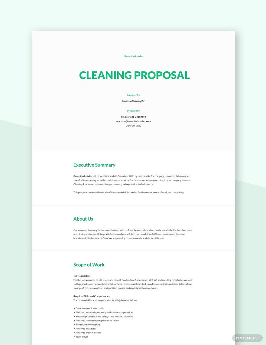 Cleaning Services Proposal Templates Documents Design Free 