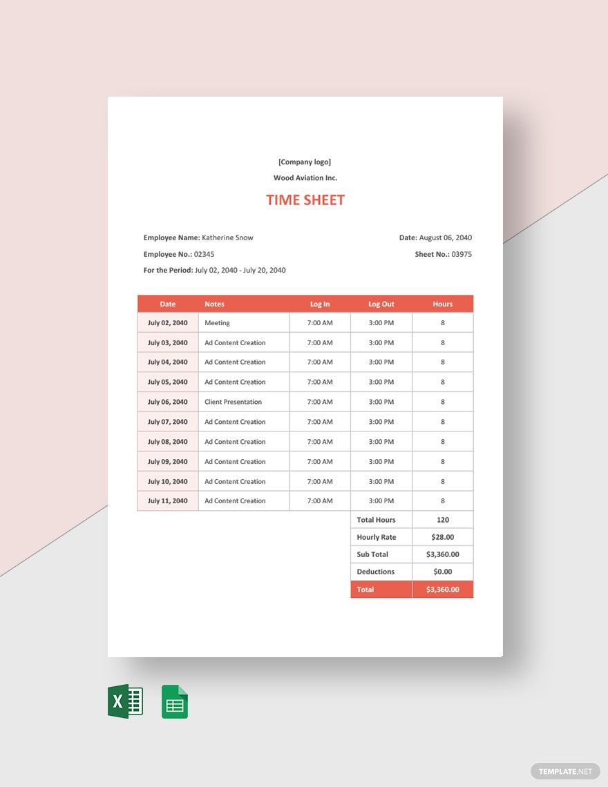 Ad Agency Timesheet Template in Word, Google Docs, Excel, Google Sheets