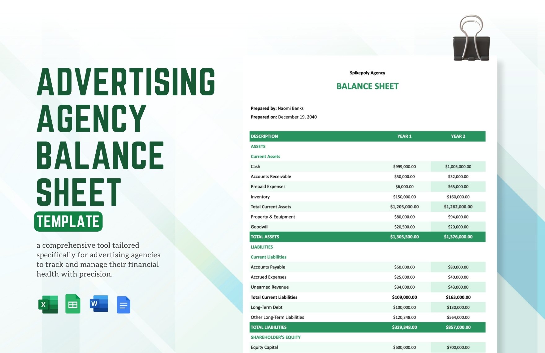 Free Advertising Agency Balance Sheet Template in Word, Google Docs, Excel, Google Sheets