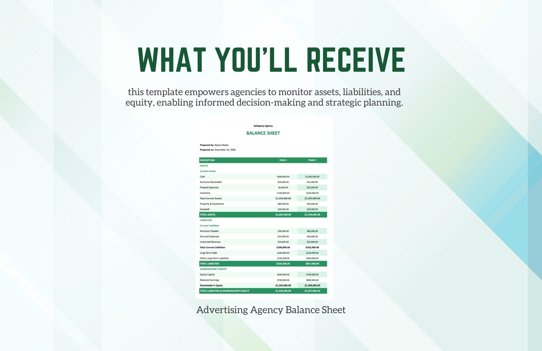 Advertising Agency Balance Sheet Template