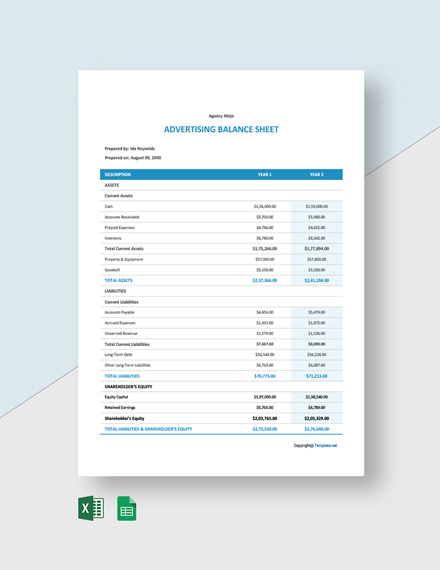 FREE Advertising Agency Sheet Template - Download in Word, Google Docs ...