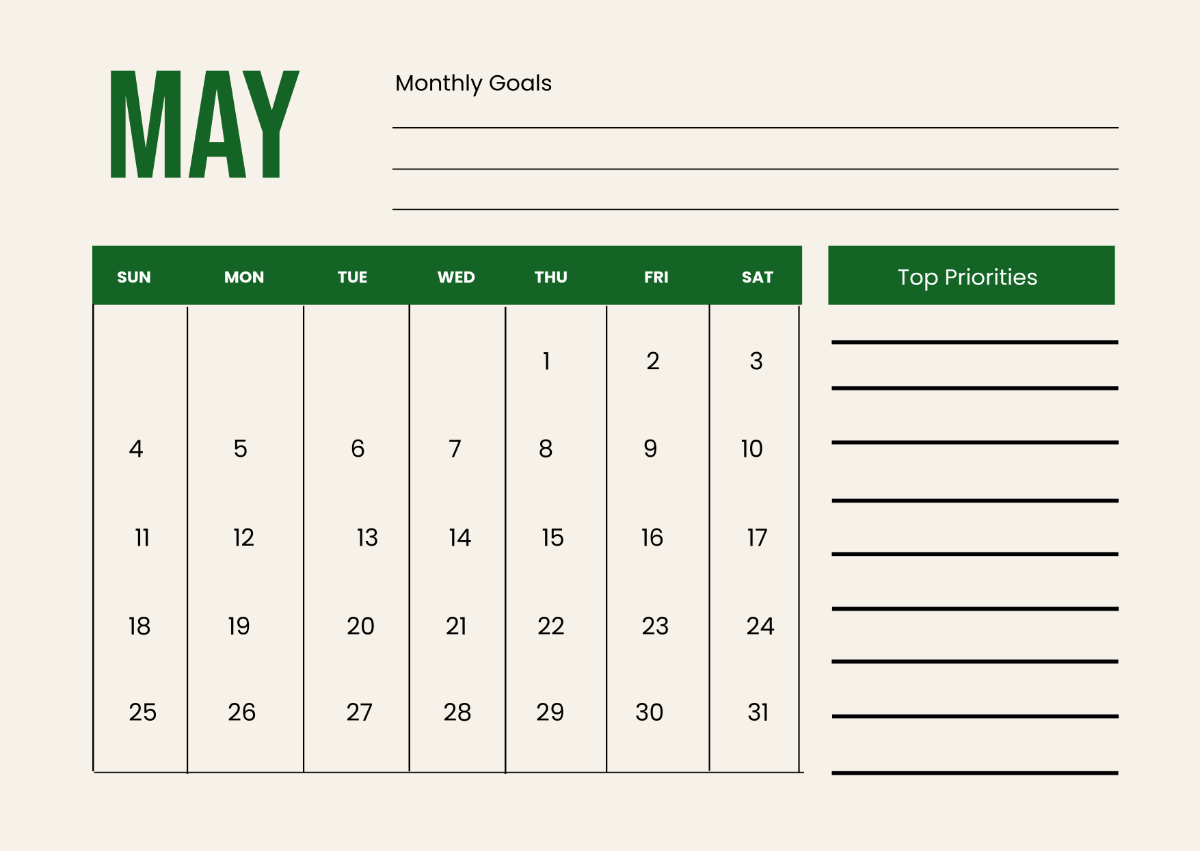 Free May 2025 Monthly Calendar Template to Edit Online