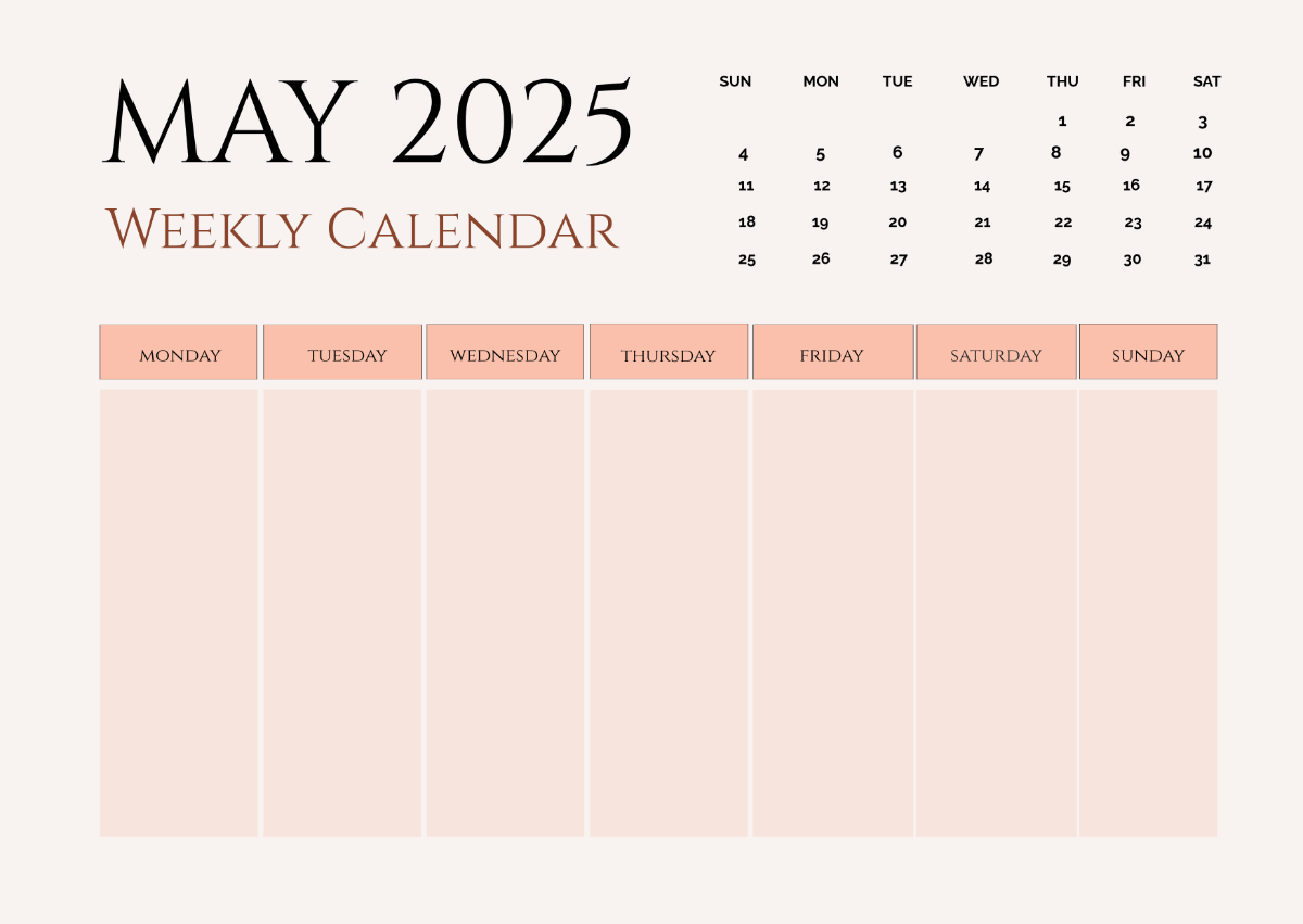 Free May 2025 Weekly Calendar Template to Edit Online
