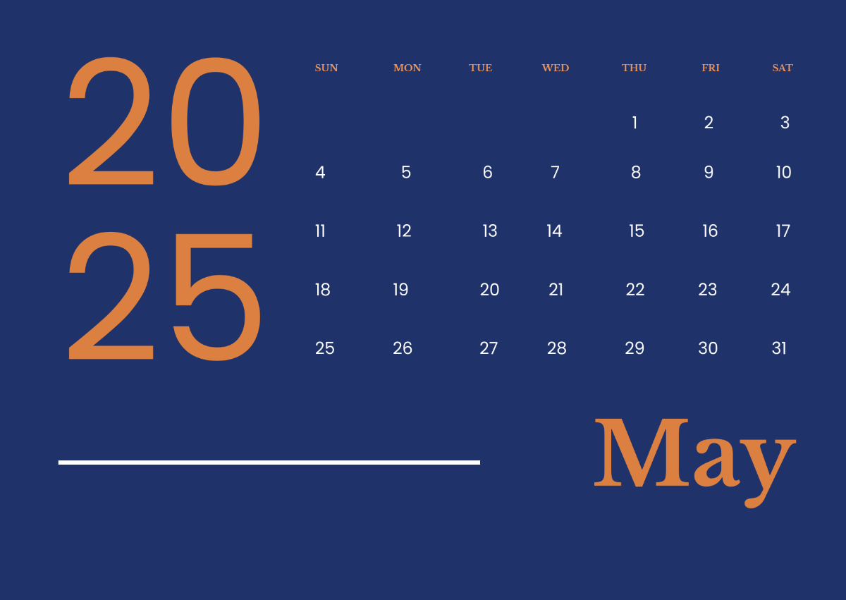 Free Printable May 2025 Horizontal Calendar Template to Edit Online
