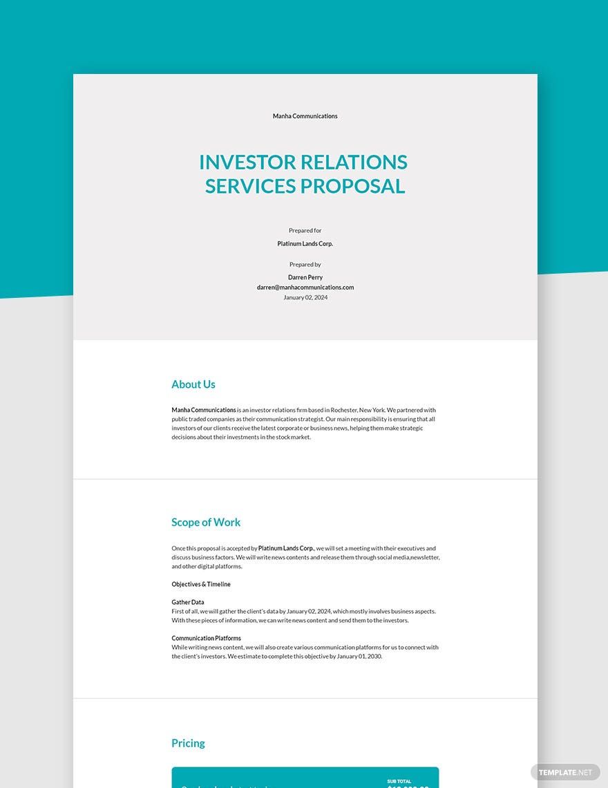 Investor Relations Proposal Template