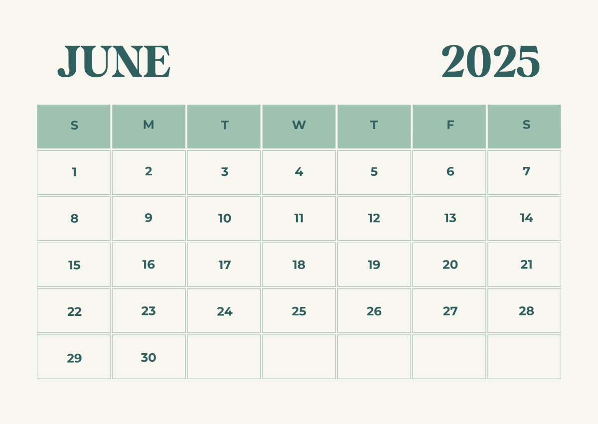 Free June 2025 Calendar Template to Edit Online