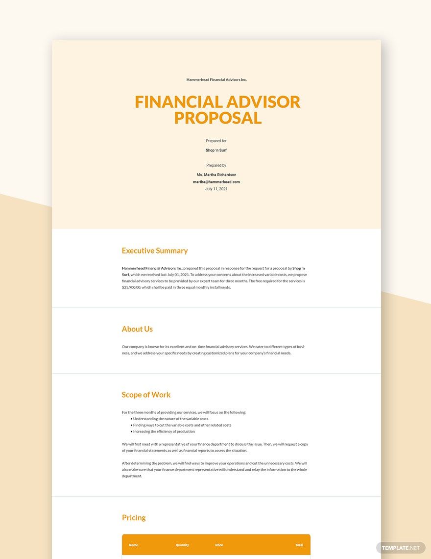 Financial Advisor Proposal Template