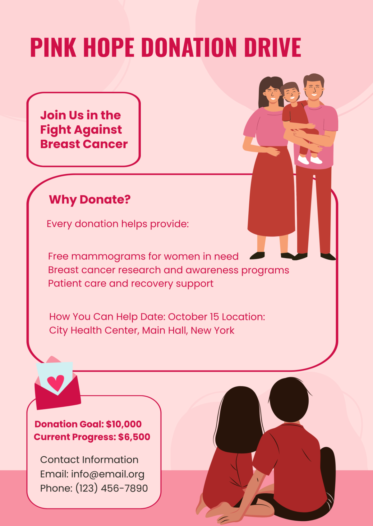 Free Pink Donation Poster Infographic Template to Edit Online