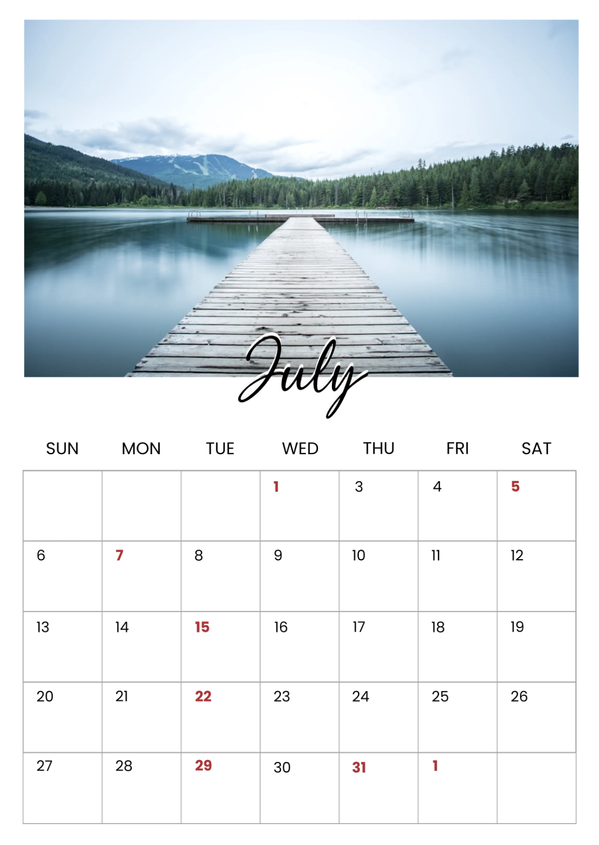 July 2025 Calendar Template