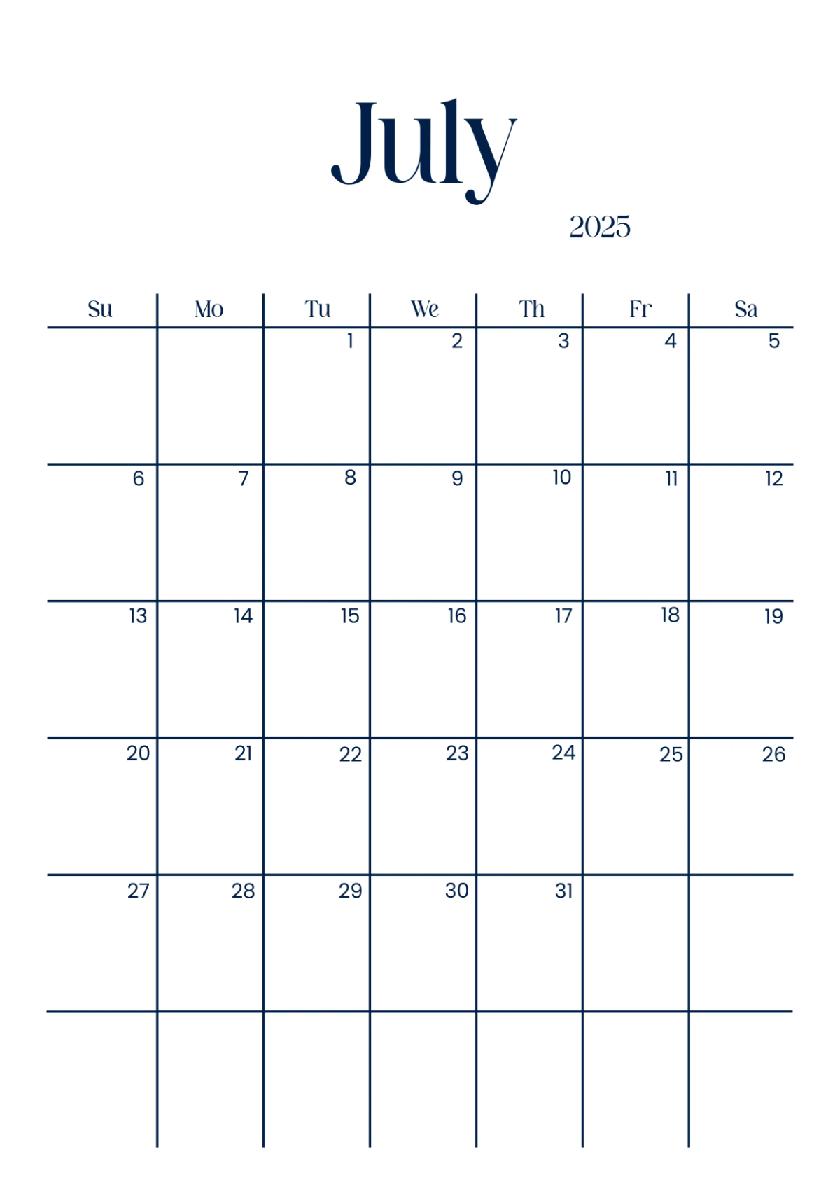 July 2025 Calendar with Image Template