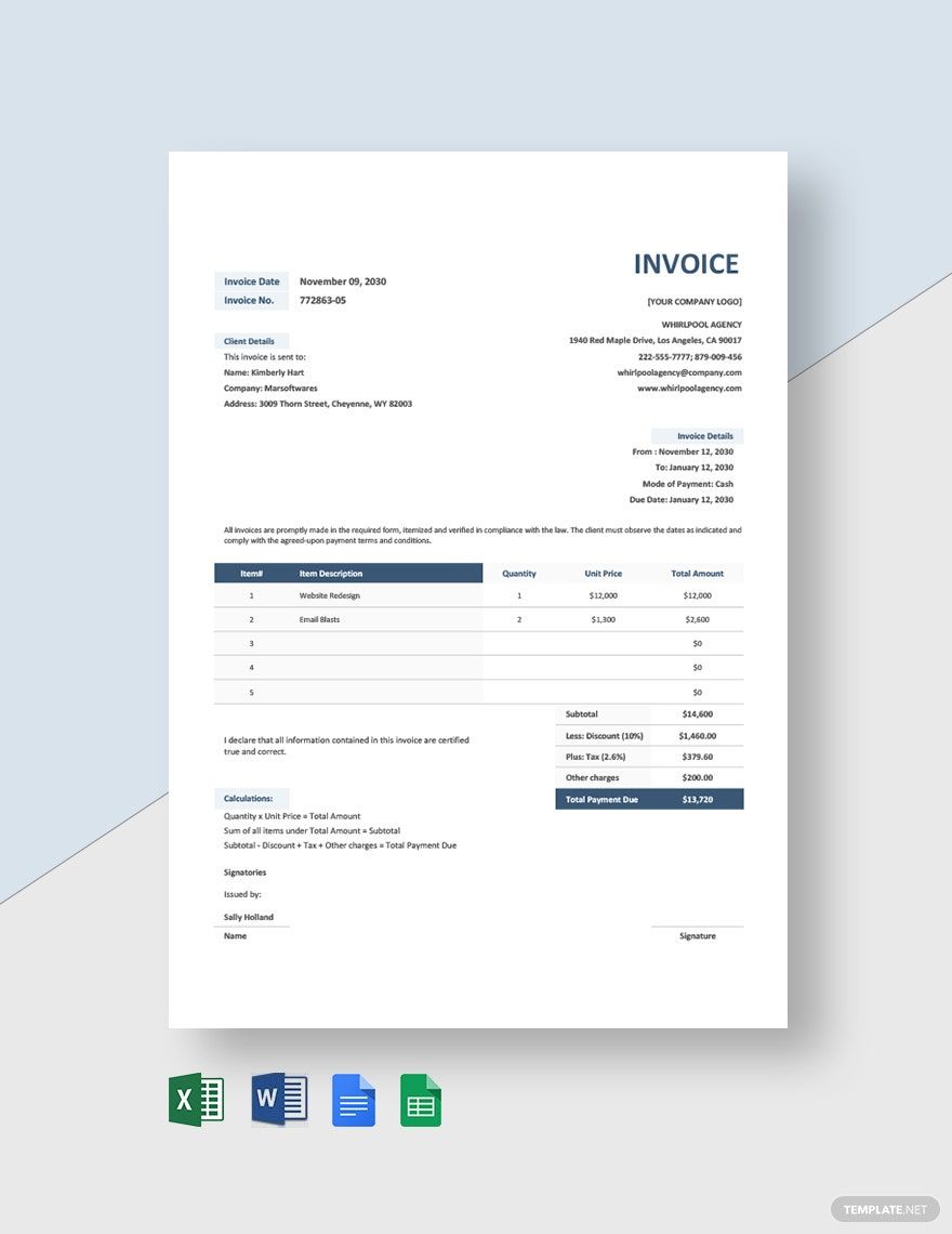 Advertising Agency Invoice Format Template in Word, Excel, Google Sheets, Google Docs, Pages - Download | Template.net