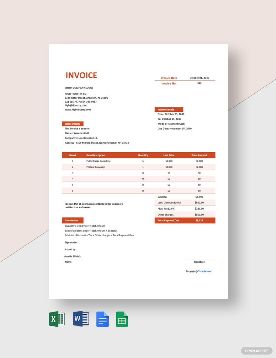 Simple Advertising Agency Invoice Template
