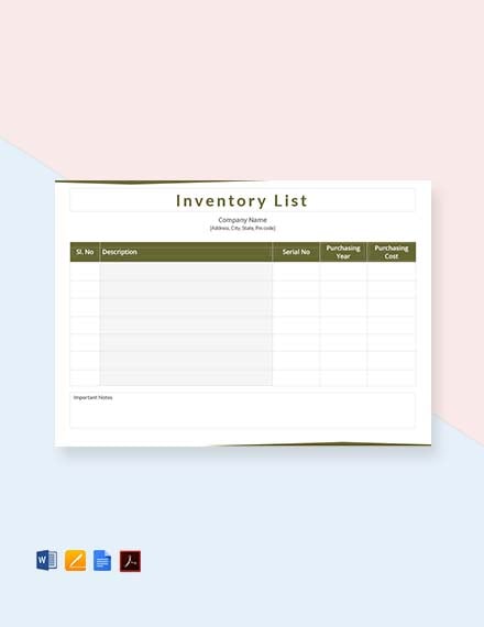 inventory list template for crafts