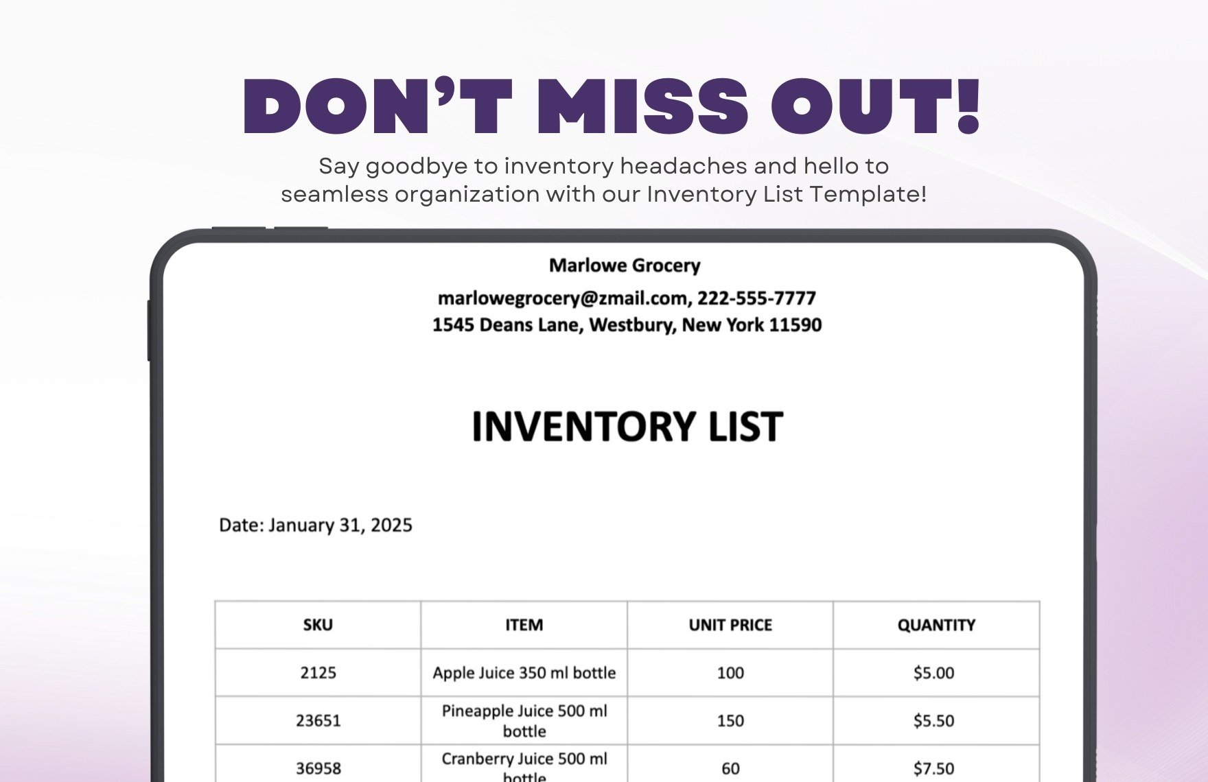 Inventory List Template