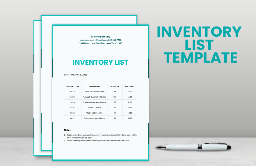 Inventory List Template - Word, Google Docs, Excel, Google Sheets ...