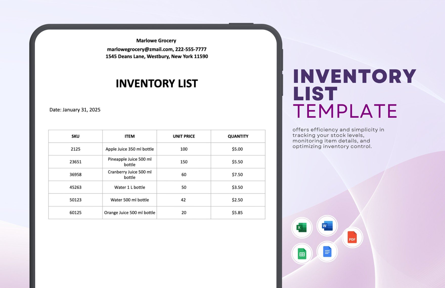 Inventory List Template in Word, Google Docs, Excel, PDF, Google Sheets