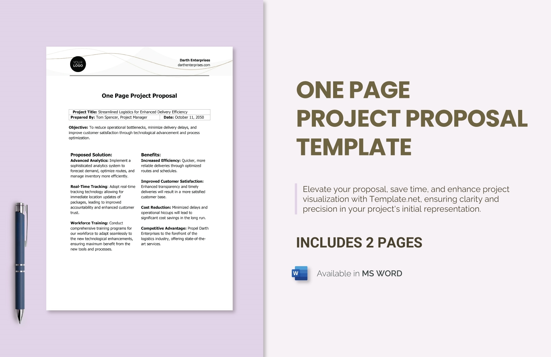 One Page Proposal Template Sarseh One Page Proposal Template Sarseh