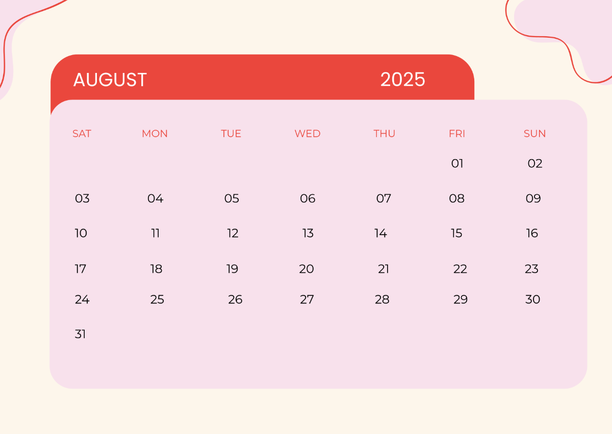 Free August 2026 Calendar Template to Edit Online