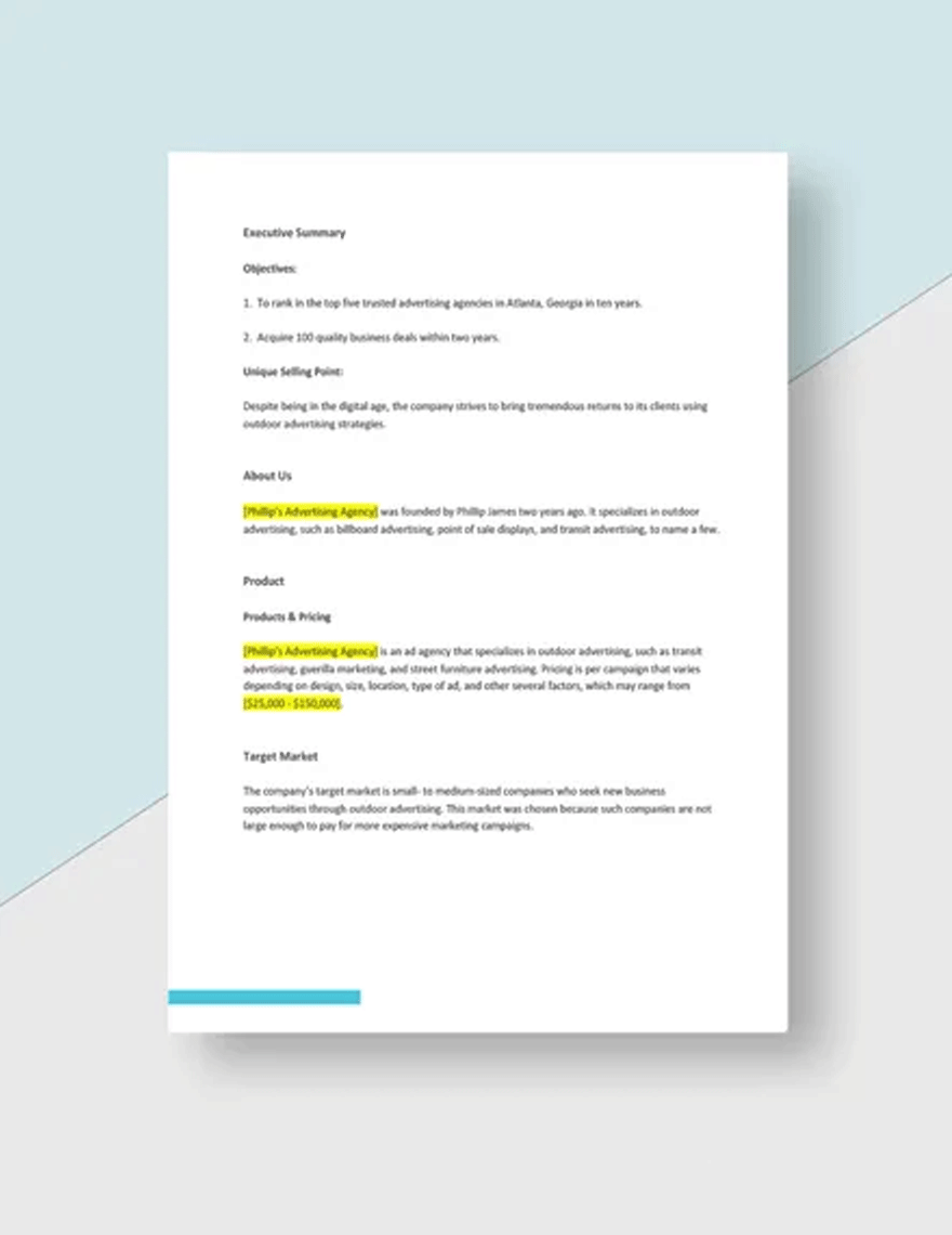 Outdoor Advertising Agency Business Plan Template
