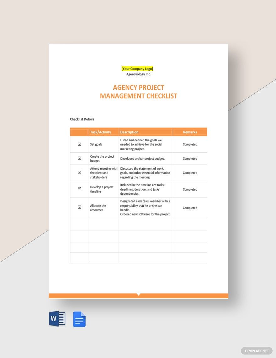 Agency Project Management Checklist Template