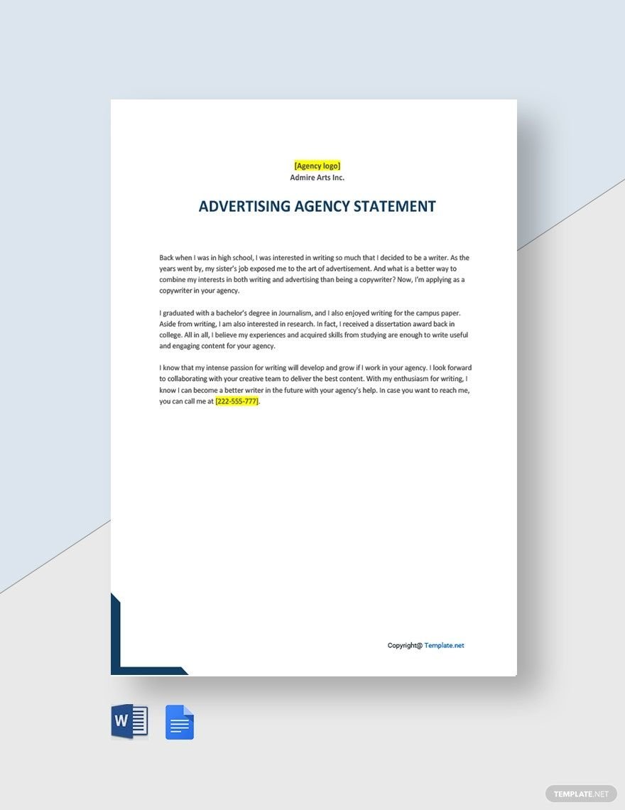Free Simple Advertising Agency Statement Template
