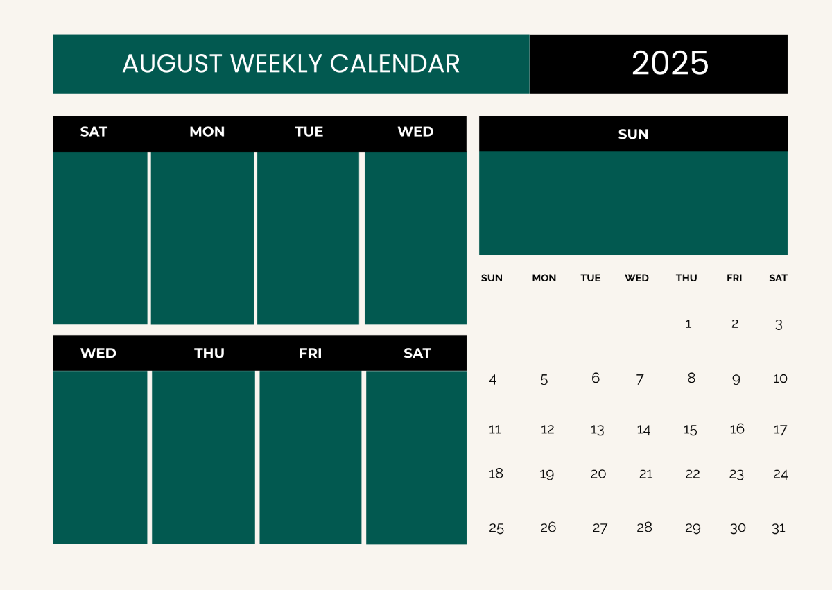Free August 2025 Weekly Calendar Template to Edit Online