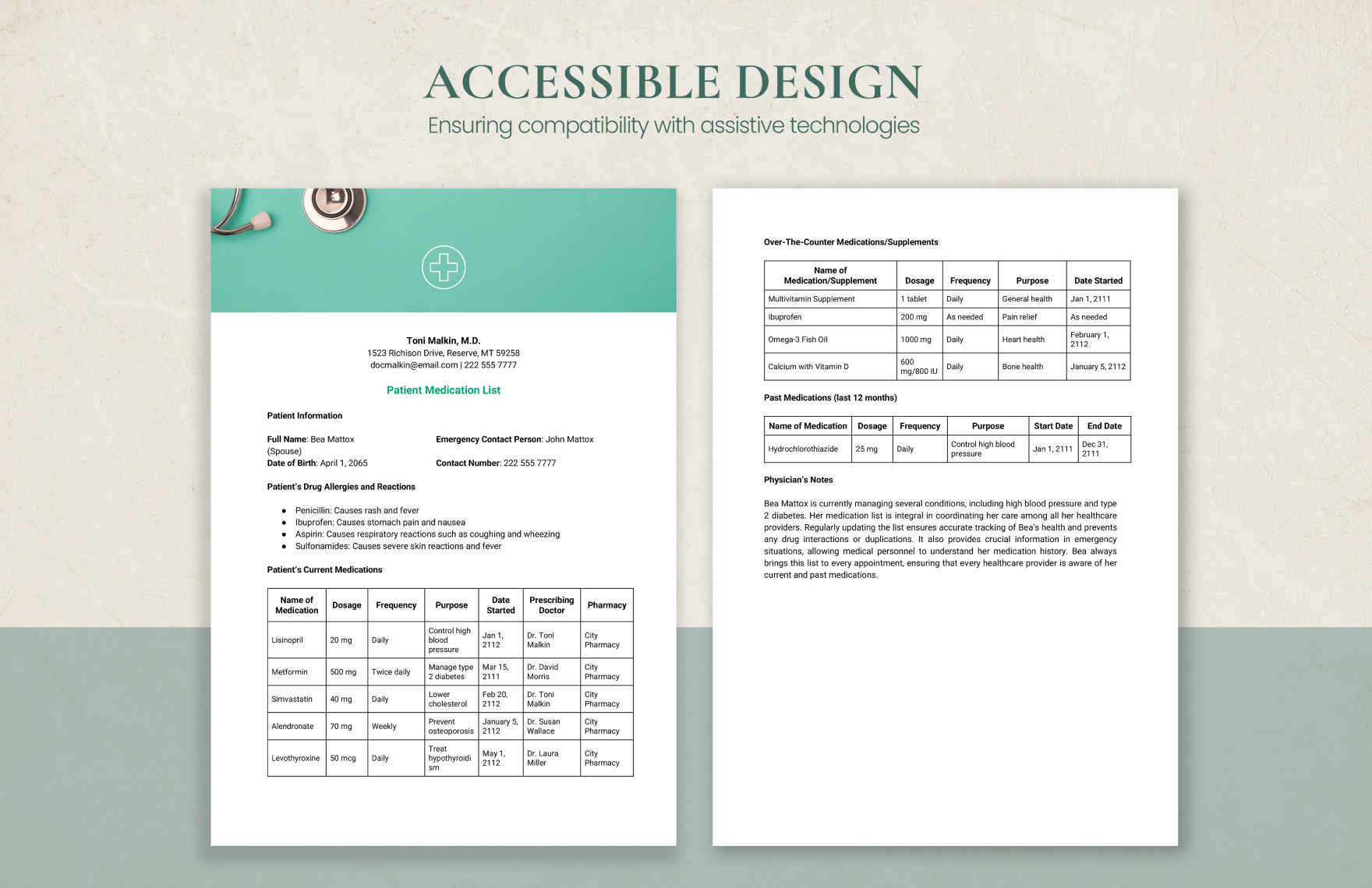 Medication List Template Download in Word Google Docs PDF Apple