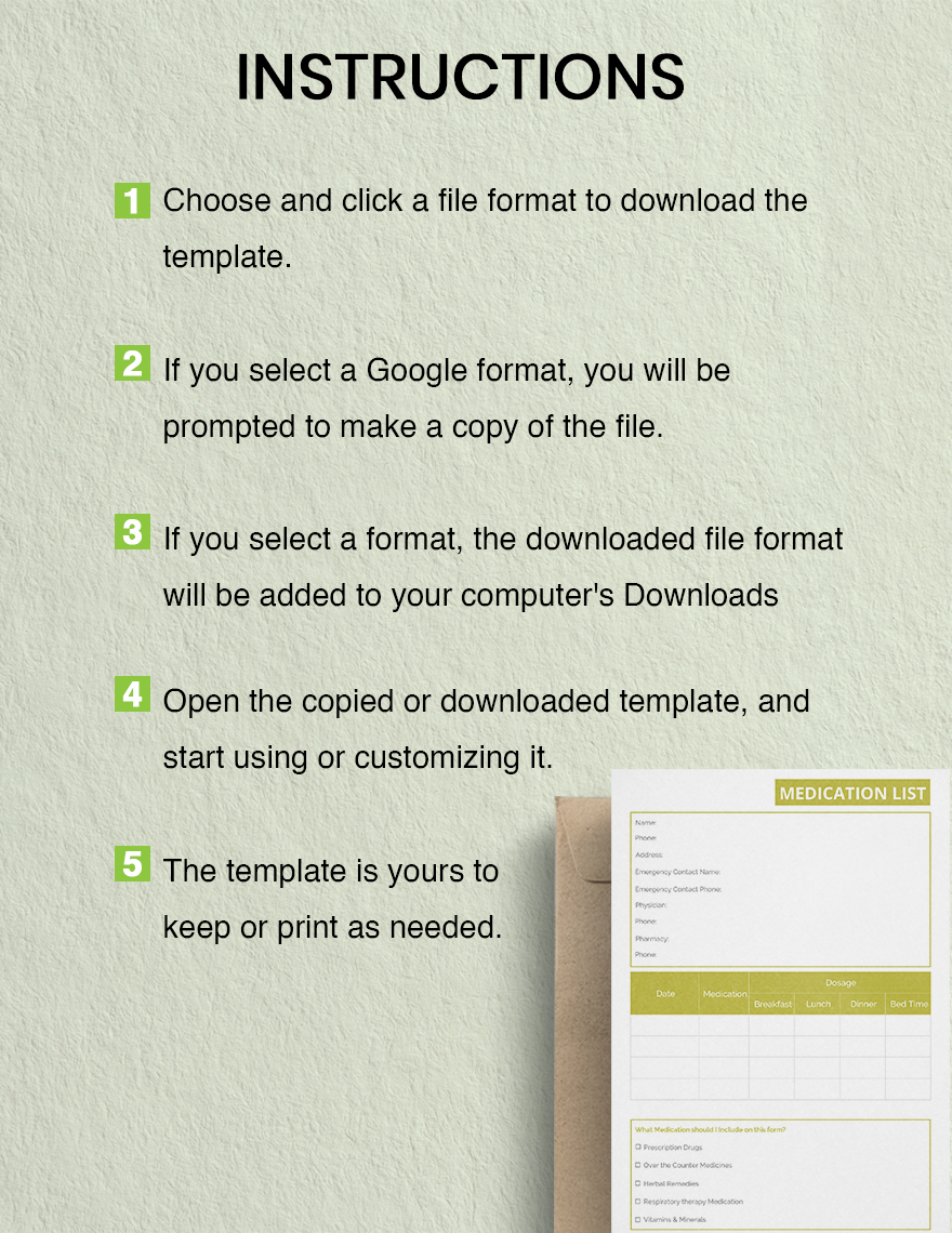 Medication List Template Google Docs Word Apple Pages PDF