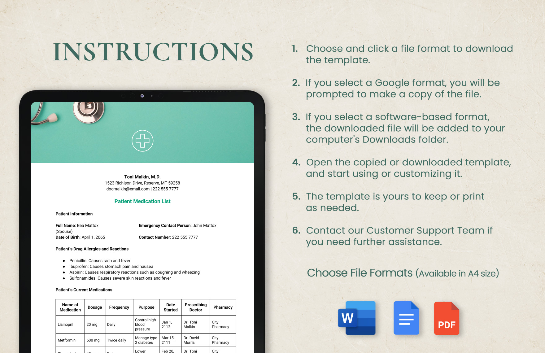 Medication List Template - Download in Word, Google Docs, PDF, Apple ...