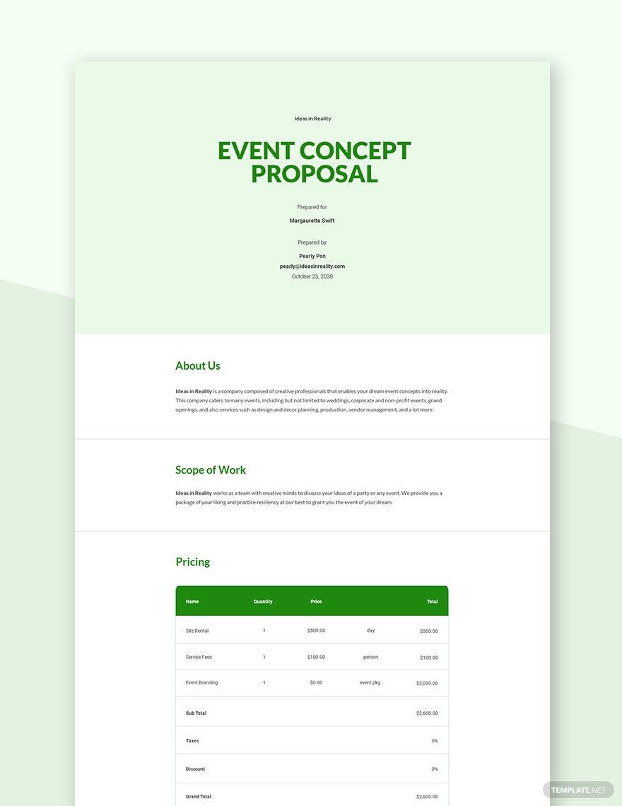 Sample Concept Proposal Template Google Docs, Word, Apple Pages