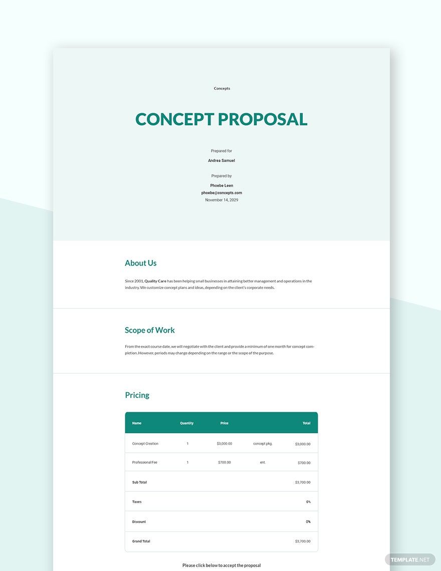 Sample Concept Proposal Template Google Docs Word Apple Pages 