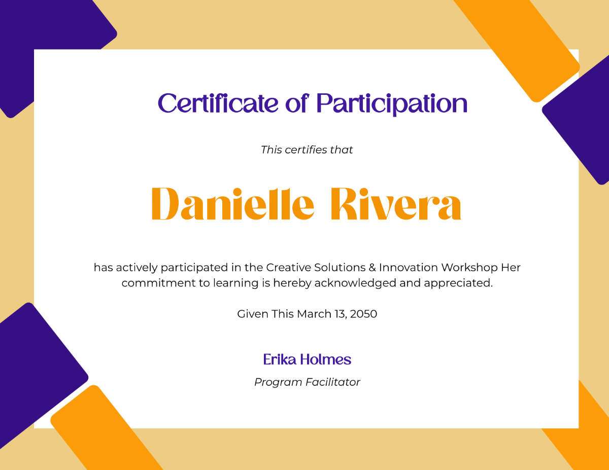 Certificate Of Participation Template Certificate Of Participation