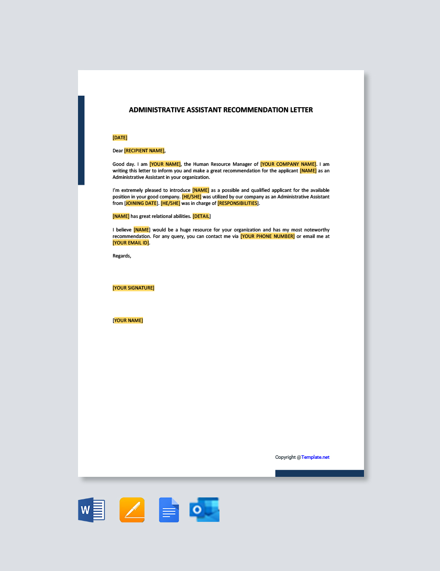 Letter Template of Recommendation for Employee - Google Docs, Word