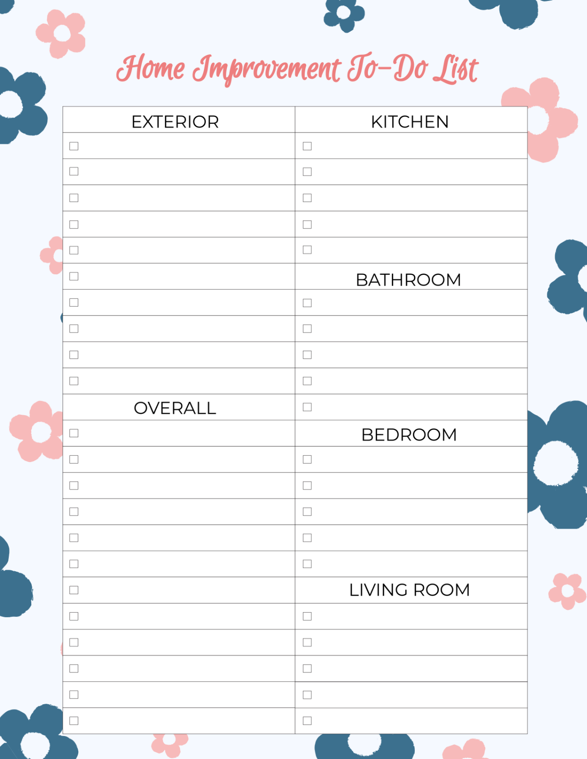 Free Home Improvement To-Do List Template