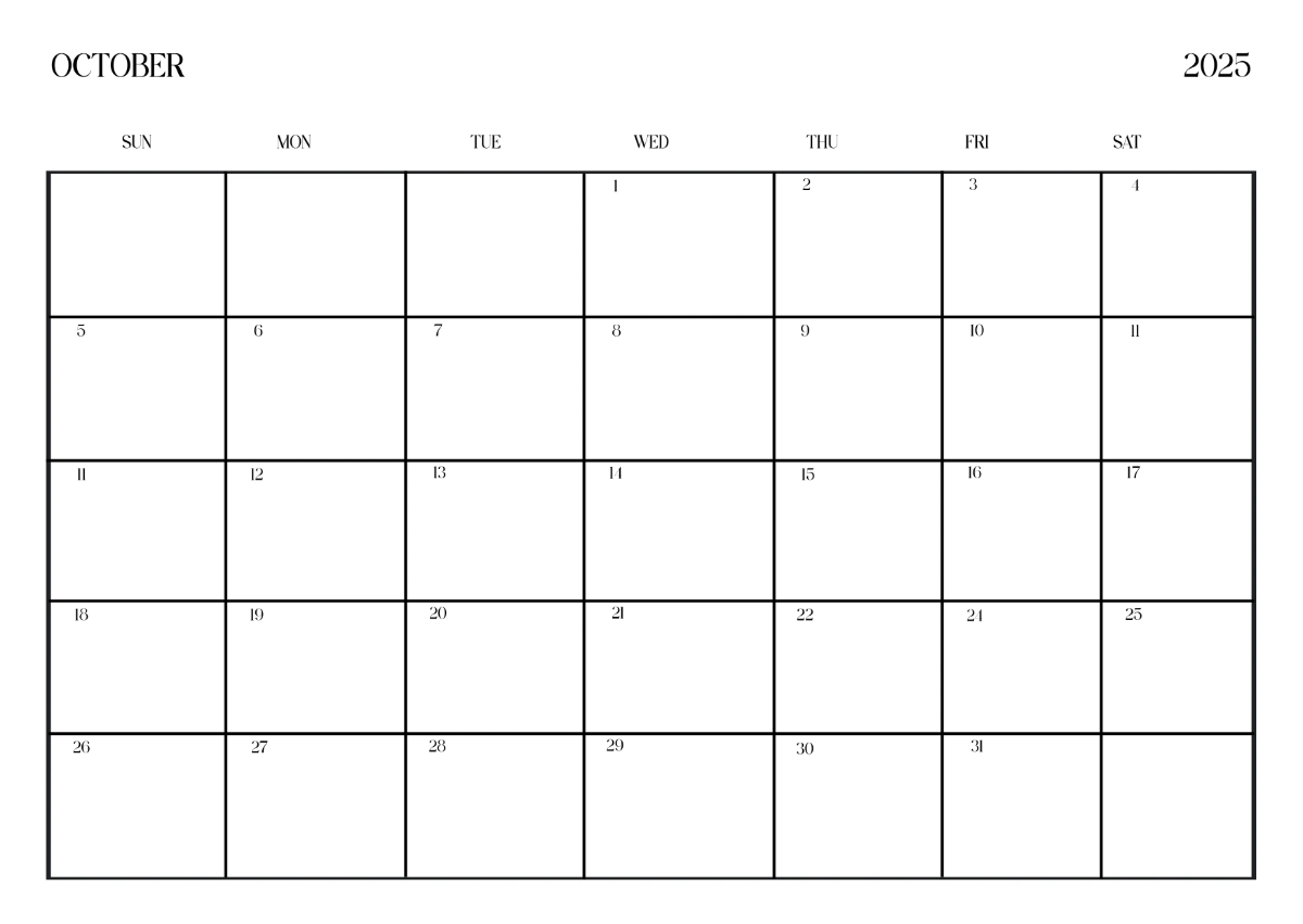 Free October 2025 Wall Calendar Template to Edit Online