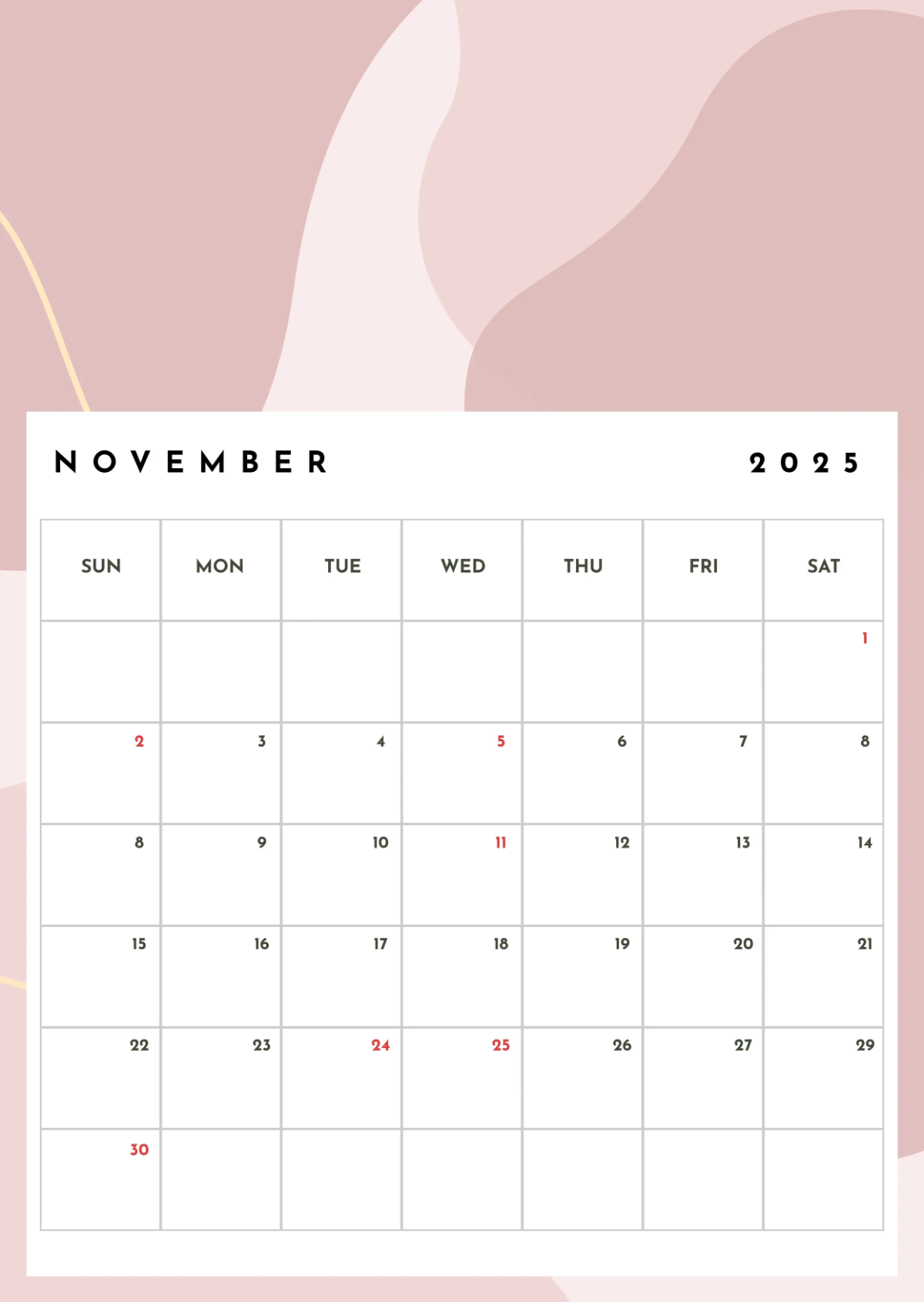 Free November 2025 Content Calendar Template to Edit Online
