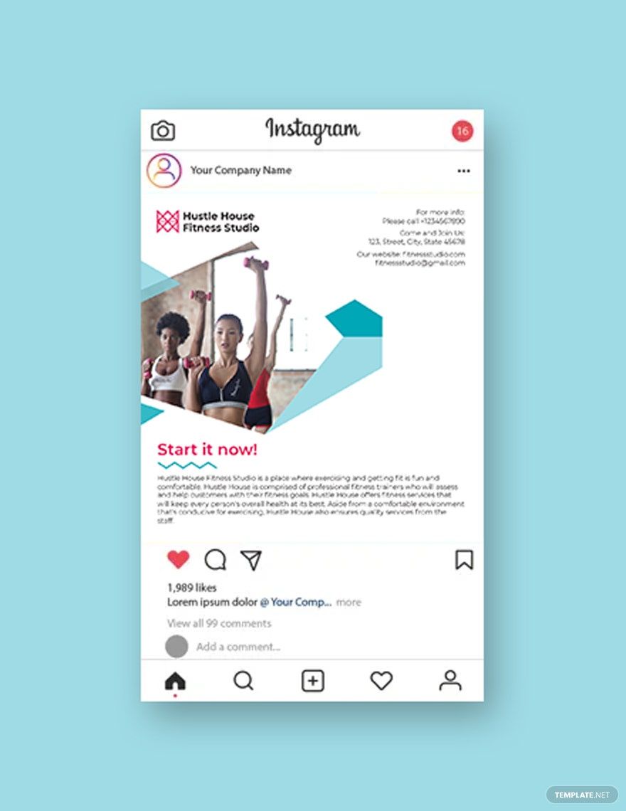 Fitness Studio Instagram Post Template in PSD