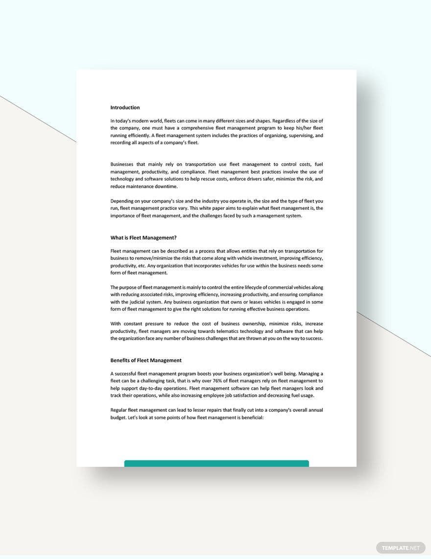 Fleet Management White Paper Template