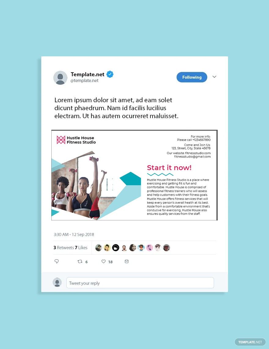 Fitness Studio Twitter Post Template in PSD