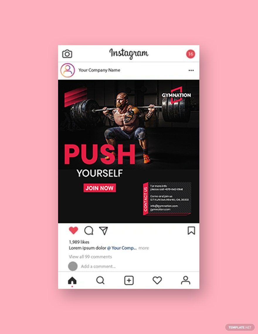 Gym Instagram Post Template in PSD