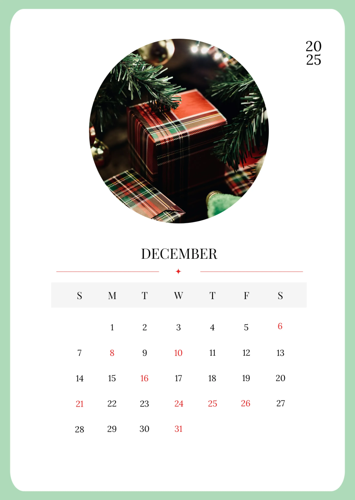 Free December 2025 Calendar Template to Edit Online