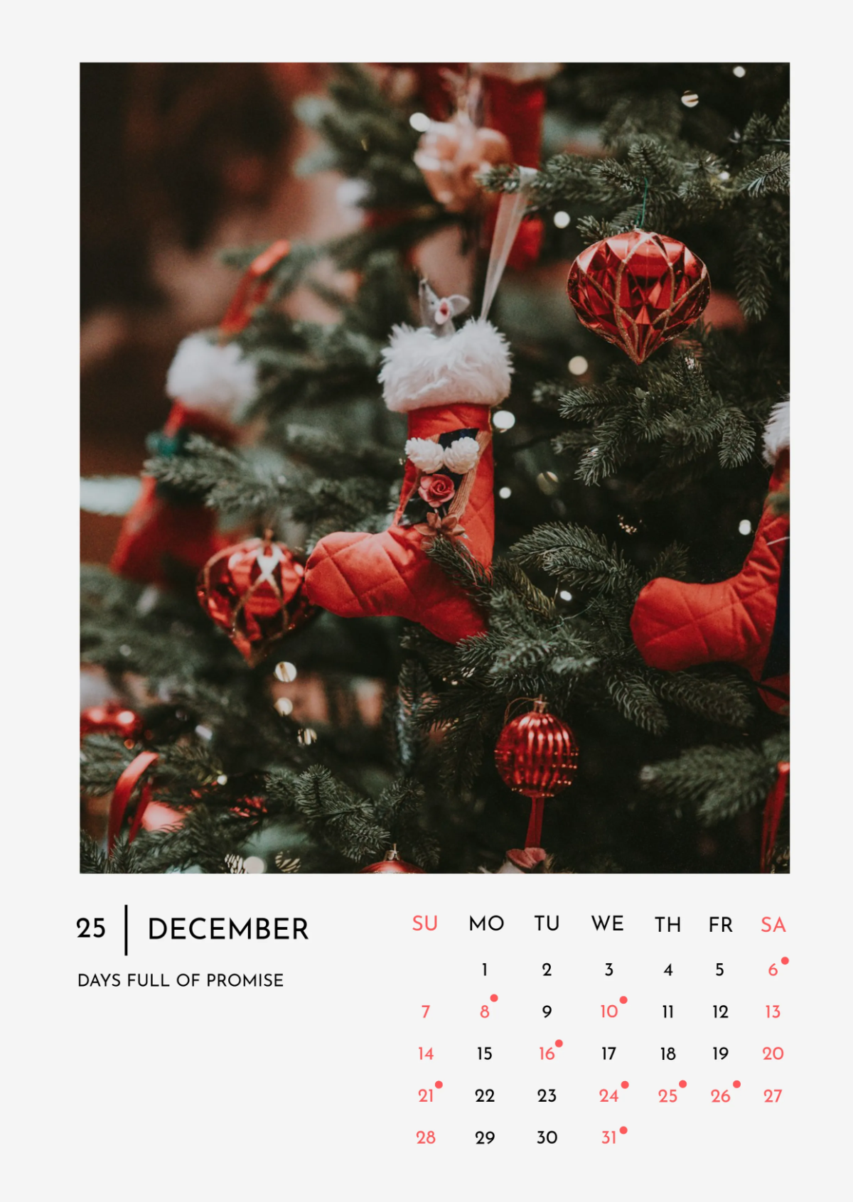 Free December 2025 Calendar with US Holidays Template to Edit Online