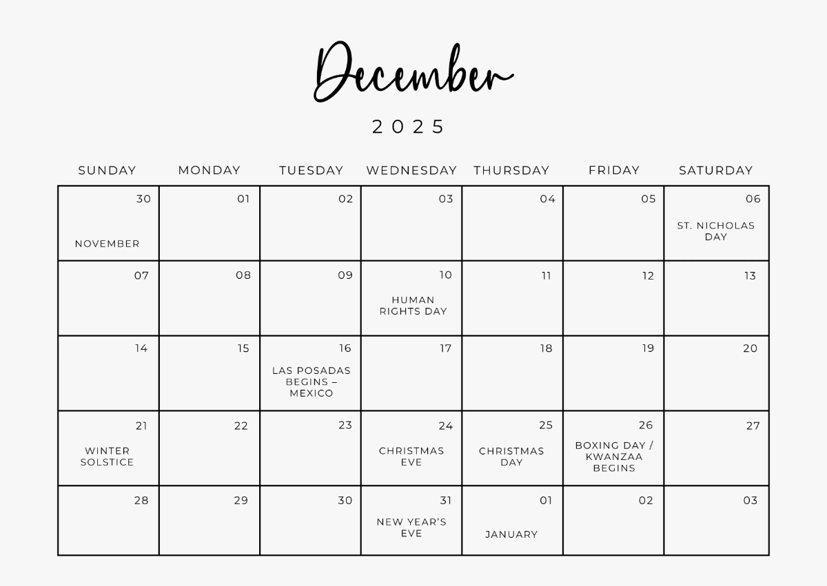 Free December 2025 Monthly Calendar Template to Edit Online