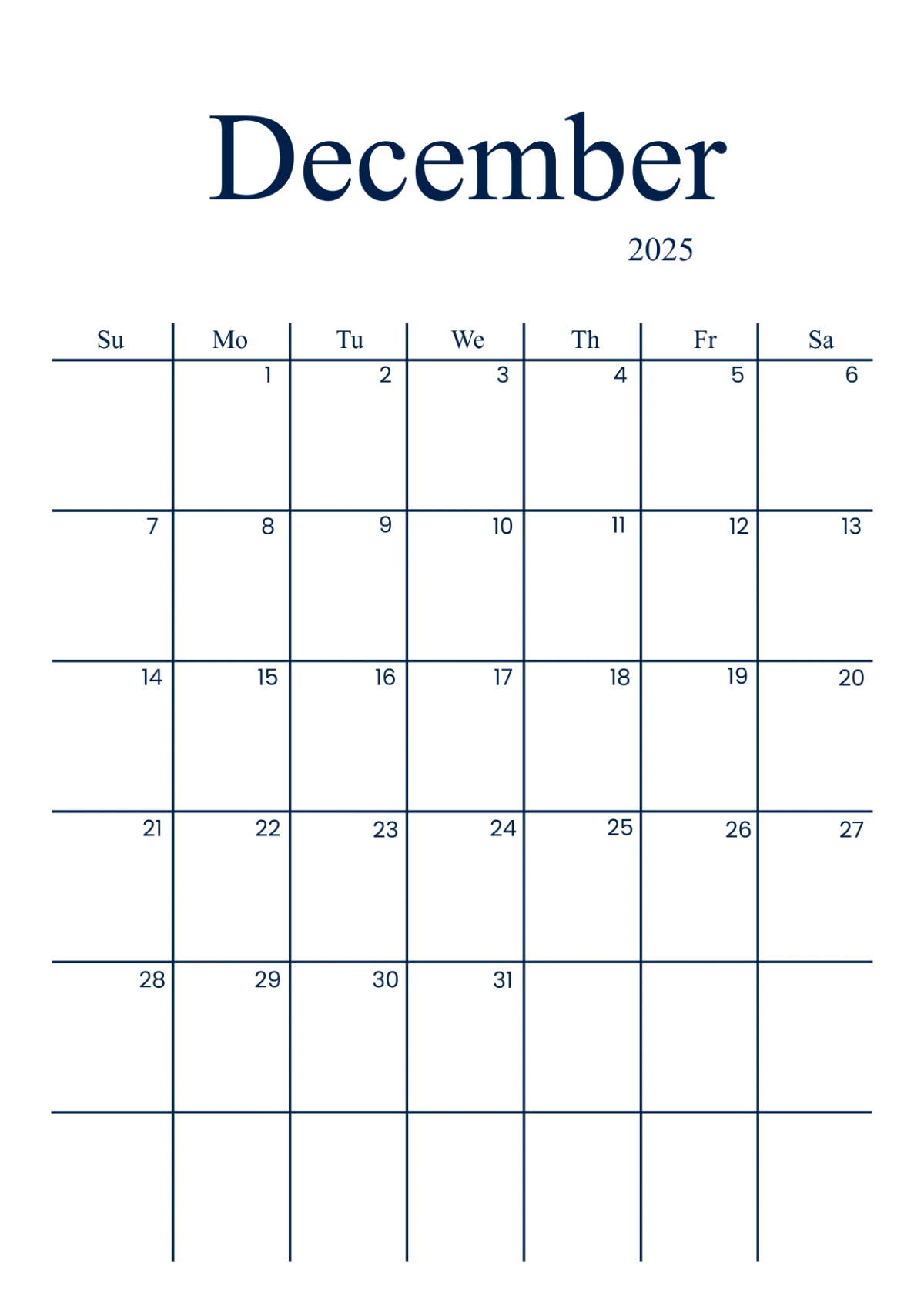 Free December 2025 Desk Calendar Template to Edit Online