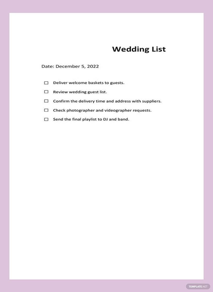 Wedding List Template